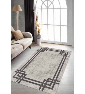 Bej Çerçeveli Kaymaz Tabanlı Makinede Yıkanabilir Halı RV071 - 100 x 160 cm