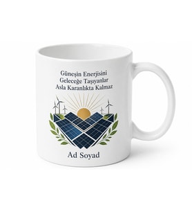 Güneş Paneli Temalı Baskılı Kupa Bardak Mühendis Hediye Enerji Tasarım