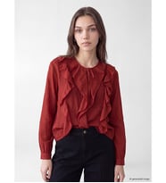 LCW Modest Kırmızı Bağlamalı Yaka Fırfırlı Bluz