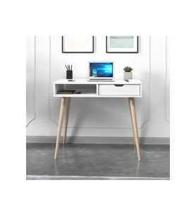 Offer Çalışma Masası, Bilgisayar Masası, Çekmeceli, Ahşap Ayak, Ev-Ofis (Beyaz)