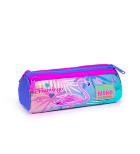 Coral High Kids Lavanta Pembe Flamingo Desenli Üç Bölmeli Kalem Çantası 22005