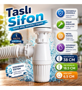 Pis Su Gidersiz Sökülebilir Tas'lı Tek Gider Sifon Körüklü Temizlenebilir Mutfak Banyo Lavabo Boru