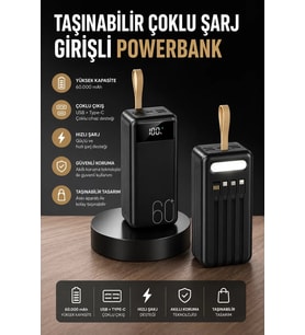 Powerbank 60.000 MAH 4 Portlu Uzun Şarj Süreli Dijital Göstergeli