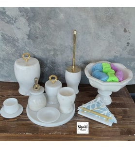 Beyaz Mermer 10 Parça Banyo Seti