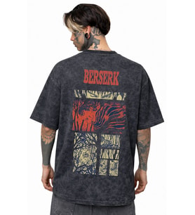 Berserk Guts Anime Sırt Baskılı Unisex Oversize Eskitme Yıkamalı Tişört