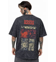 Berserk Guts Anime Sırt Baskılı Unisex Oversize Eskitme Yıkamalı Tişört