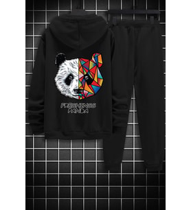 Unisex Panda Eşofman Takımı (Siyah)