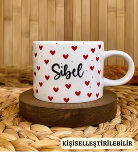 Kişiye Özel İsimli Kalp Temalı Porselen Fincan Kupa 150ml