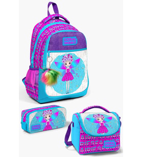 Coral High Kids Pembe Mavi Peri Desenli 3’lü Okul Çanta Seti SET0123484