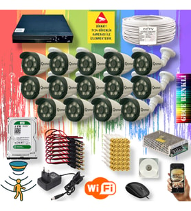 14 Kameralı Set - Gece Renkli Gösteren Hareket Algılayan 5 Mp Sony Lensli 1080p Full Hd Güvenlik Kamerası Seti 3908w