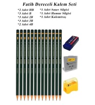 Resim Kalemi Fatih Dereceli Kalem Seti Karakalem Seti HB B 2B 3B 4B 5B 6B 16'lı Set Sınav Silgisi ve Hamur Silgi Kalemtraş (Siyah)