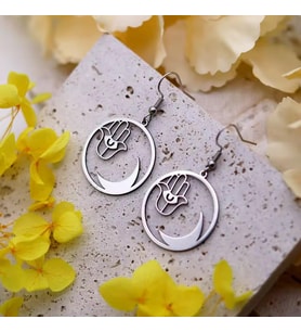 Kişiye Özel 925 Ayar Gümüş Tasarım Hamsa ve Hilal Küpe
