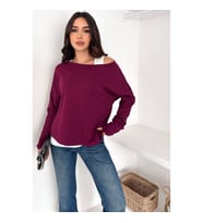 Açık Omuz Detaylı Atletli Salaş Bluz (Bordo)
