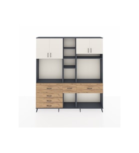Arges Dolap 11 Raflı 6 Çekmeceli 4 Kapaklı 220x30x243 Antrasit-Aytaşı/Çam
