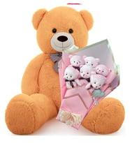 Sevimli 90 cm Peluş Ayı ile  Pembe Konsept Romantik Peluş Ayıcık Buketi (Kahverengi)