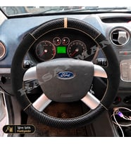 Ford Focus Dikme Direksiyon Kılıfı Alcantara Süet Mat Karbon Bej Yüzük ve Dikiş Trend-Style-Ghia-Titanium 2004-2011