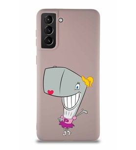 Samsung Galaxy S21 Plus Soft Premier Kapak Pearl Yengeç Tasarımlı Silikon Kılıf - Pudra (Şeffaf)