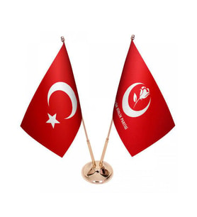 Masa Üstü Büyük Birlik Partisi Bayrağı Türk Bayrağı İkili Pirinç Direk Masa Bayrak Seti