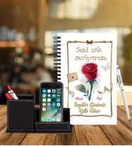 Sevgililer Gününe Özel Ahşap Defter Kalem & Deri Kaplama Kalemlik Hediye Seti 15