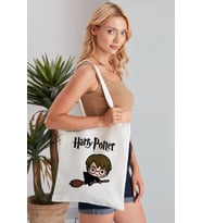 Harry Potter Model Baskılı Günlük Kullanım Özel Baskı Bez Omuz Çantası Hediyelik Tote Bag (Bej)