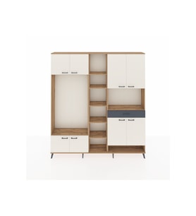 Arges Dolap 12 Raflı Tek Çekmeceli 8 Kapaklı 220x30x243 Çam-Aytaşı/Antrasit