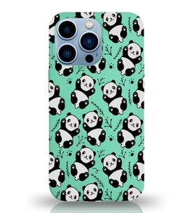 Apple iPhone 13 Pro Max Uyumlu Lansman Kılıf Panda Tasarımlı İçi Kadife Kapak-Su Yeşili (Şeffaf)