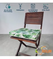 Düşler Ev Tekstili 40x40 Tropikal Palmiye Yeşil Yaprak Monstera Desenli Su ve Leke İtici Duck Kumaş Fermuarlı Bağcıklı Biyeli Sandalye Minderi 5 cm