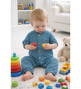 Kız Erkek Bebek Tulum %100 Pamuk Müslin Katlanabilir Kollu Çıtçıtlı 22401