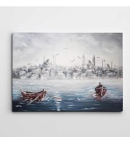 Kayıklar ve İstanbul Silueti Kanvas Tablo