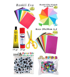 Anaokulu Etkinlik Seti 8 li 1 Paket Okul Öncesi Gelişim Seti Keçe Oynar Göz Ponpon Elişi Kağıdı Eva (Karışık)