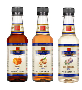 3'lü Şurup Seti (Karamel + Beyaz Çikolata + Fındık) Kahve Ve Kokteyl Şurubu 3x250ml