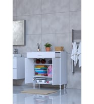 Eliusta Taha 85 cm 3 Bölmeli Beyaz Çok Amaçlı Dolap 2 Raflı Banyo Mutfak Dolabı 85x88x32,5 cm Düzenleyici