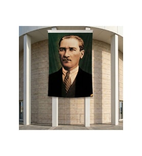 Sivil Başkumandan Gazi Mustafa Kemal Atatürk Poster Bayrak Premium Raşel Kumaş ATA6 2x3m