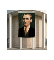 Sivil Başkumandan Gazi Mustafa Kemal Atatürk Poster Bayrak Premium Raşel Kumaş ATA6 2x3m