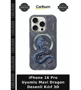 iPhone 16 Pro Uyumlu Mavi Dragon Desenli Kılıf 3D Kullanışlı Koruma Teknolojik Mobil Aksesuar