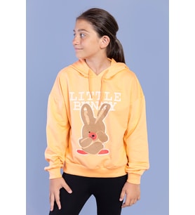 Toontoy Kız Çocuk Tavşan Baskılı Kapüşonlu Sweatshirt (Turuncu)