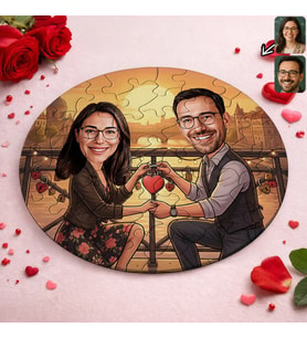 BK Gift Kişiye Özel Sevgili Karikatürlü Yuvarlak Puzzle 20x20cm -5, Sevgililer Günü Hediyesi, Sevgiliye Hediye