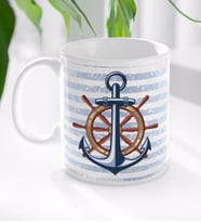 BK Gift Çapa ve Dümen Tasarımlı Beyaz Kupa Bardak-1
