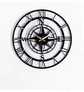Pusulalı Metal Siyah Duvar Saati / Hediye Saat / Dekoratif Saat - 1,5 mm Kalınlık