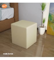 Modilayn Kare Puf Tabure Ahsap İskeletli Kumas Tabure (Krem)