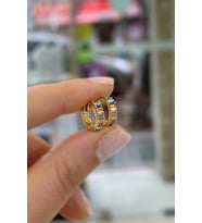 Gümüş renkli baget taşlı 9 mm küpe hr1512z3 (Sarı)