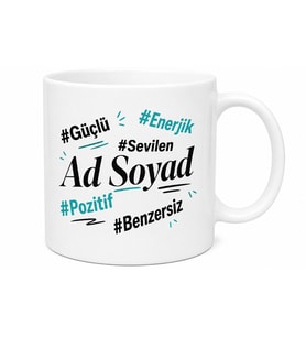 İsimli Hashtag Desenli Özel Baskılı Kupa Bardak Hediye Kişiye Özel Tasarım