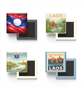 Buzdolap Magnetleri - Laos Vientiane - 4'lü Set Magneti