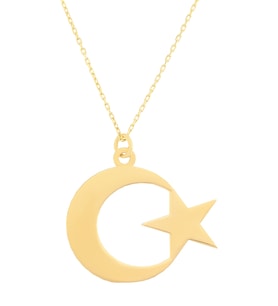 MOOM MÜCEVHERAT Kadın 14 Ayar Altın  2 cm Ay Yıldız Kolye