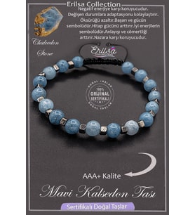 Sertifikalı AAA+ Kalite Gerçek Terahertz - Mavi Kalsedon Taşı Bileklik
