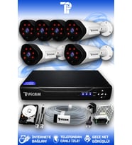 PICAM 6 Kameralı Uzay 6 Dış Kamera Set 2 TB HDD Full HD Gece Görüşlü Güvenlik Kamerası Sistemi