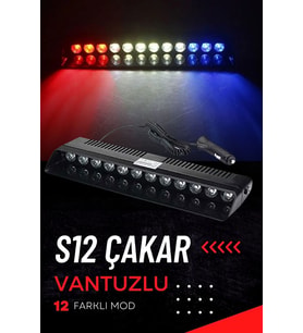 S12 Lamba Cam Içi Vantuzlu 12 Led Kırmızı Beyaz Mavi Çakmaklık Girişli 12 Mod