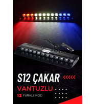 S12 Lamba Cam Içi Vantuzlu 12 Led Kırmızı Beyaz Mavi Çakmaklık Girişli 12 Mod