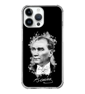 Apple iPhone 14 Pro Max Uyumlu Köşe Korumalı Antişok Kapak Atatürk Tasarımlı Şeffaf  Kılıf