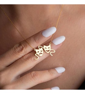 Kişiye Özel 925 Ayar Gümüş Minimal Tiyatro Maskesi Kolye (Gold)